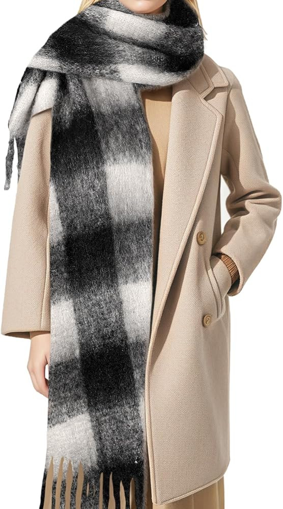 Women's Winter Scarfs, Mohair Vintage Scarf for Cold Weather, Large Chunky Scarf Cashmere Feel Bl... | Amazon (US)