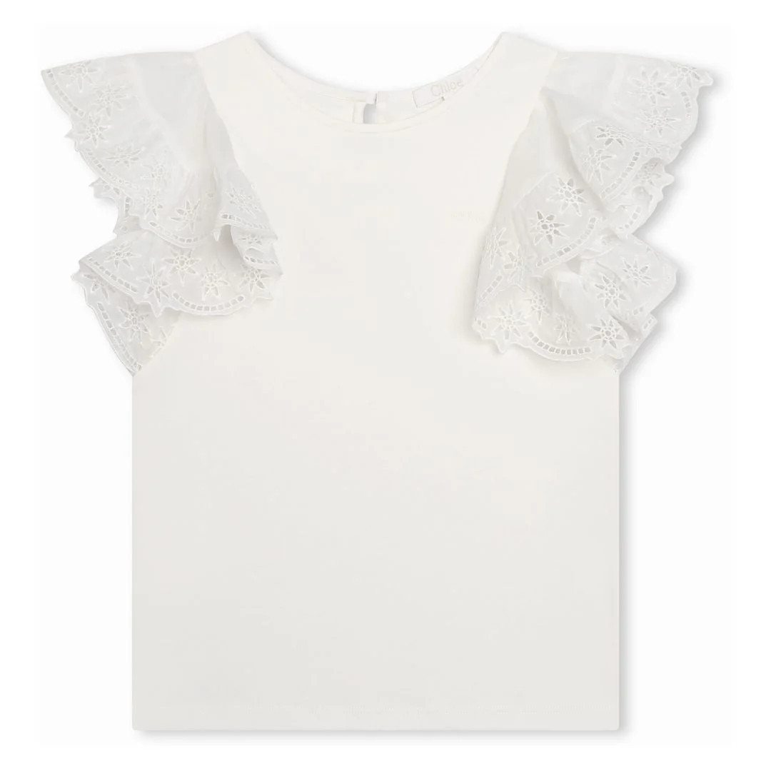 White Ruffled Embroidered Blouse | Shop Simon