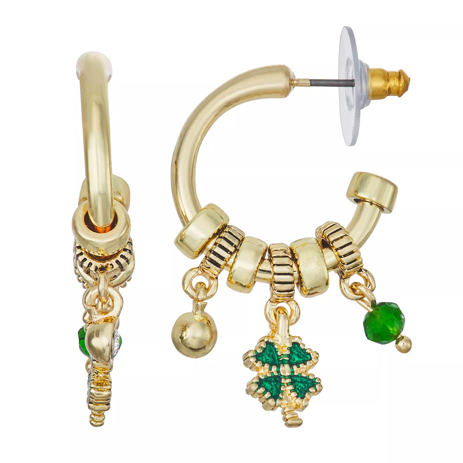 Napier Gold Tone Crystal Lucky Leprechauns Charms C-Hoop Earrings | Kohl's
