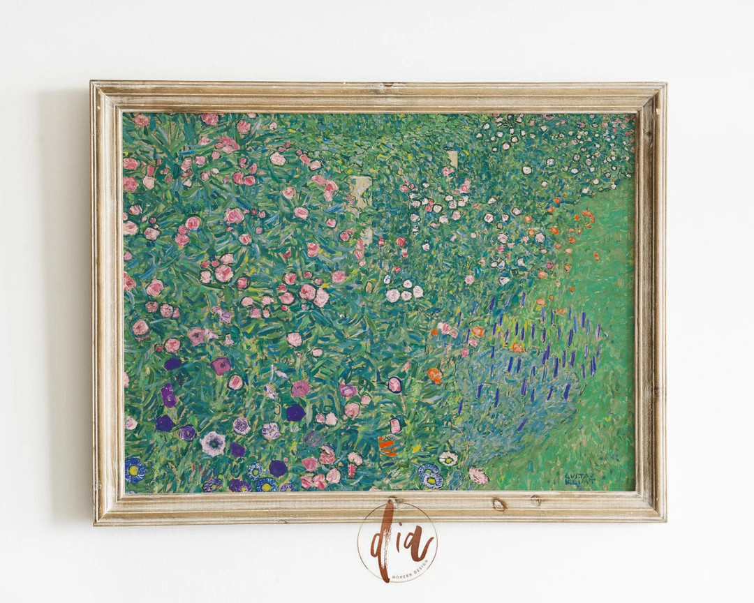 Eclectic Flower Garden Print, Gustav Klimt Vintage Flowers Painting, Bright Pastel Horizontal Pri... | Etsy (US)