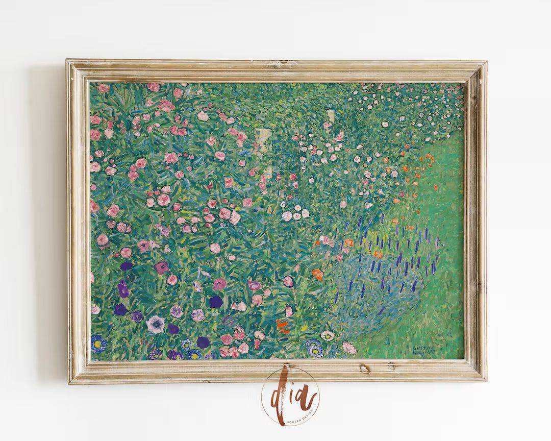 Eclectic Flower Garden Print, Gustav Klimt Vintage Flowers Painting, Bright Pastel Horizontal Pri... | Etsy (US)