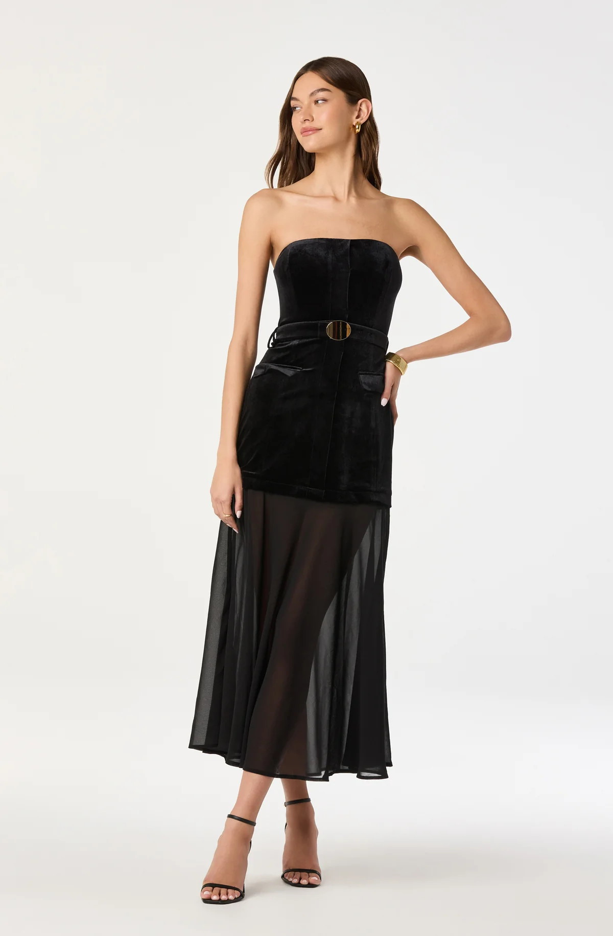 Strapless Contrast Velvet Belted Dress | ASTR The Label (US)