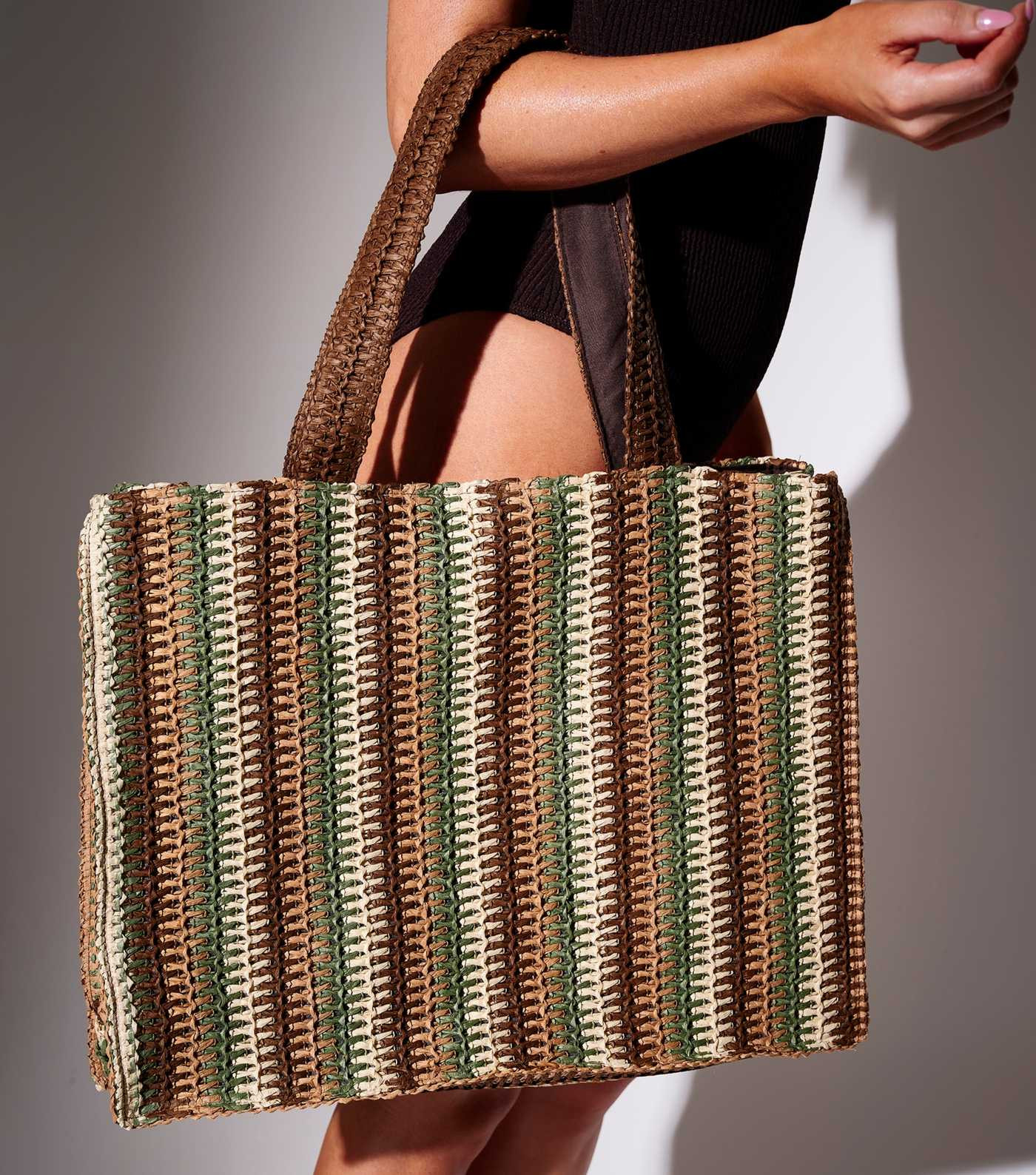 South Beach Brown Straw Stripe Tote Bag | New Look | New Look (UK)