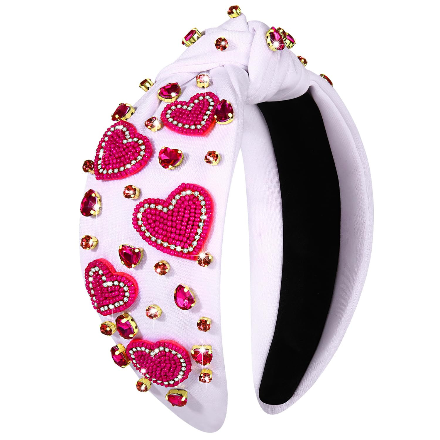 CEALXHENY Valentine’s Day Headbands Accessories for Women Hot Pink Beaded Heart Headband Heart ... | Amazon (US)