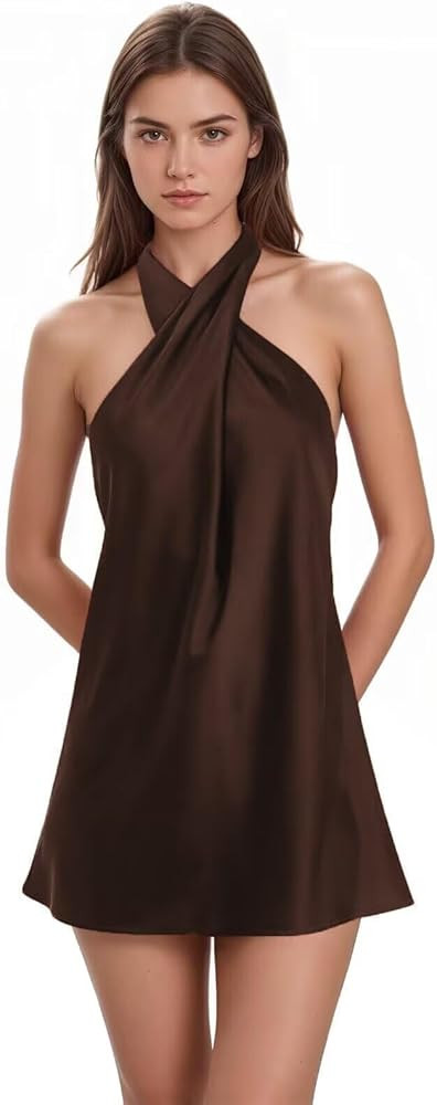 Everlong Satin Halter Homecoming Dresses for Teens Sleeveless Short Open Back Formal Cocktail Gow... | Amazon (US)