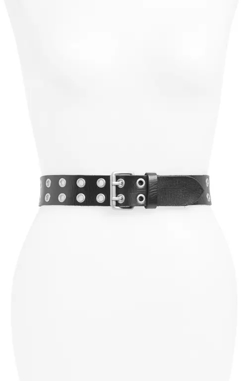 AllSaints Double Prong Belt in Black/dull Nickel at Nordstrom, Size Large | Nordstrom