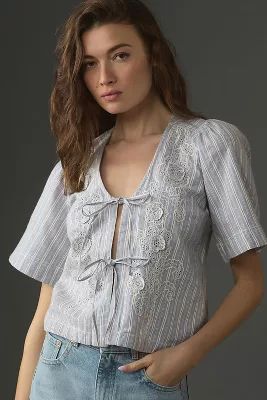 Pilcro Short-Sleeve Boxy Tie-Front Top | Anthropologie (US)