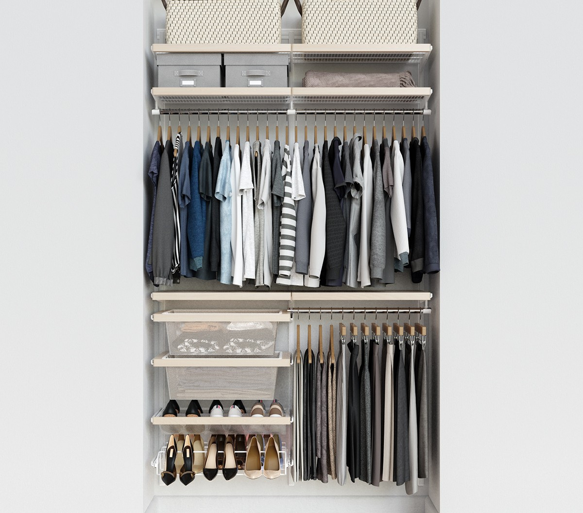 Elfa Décor 4' Birch & White Reach-In Closet | The Container Store