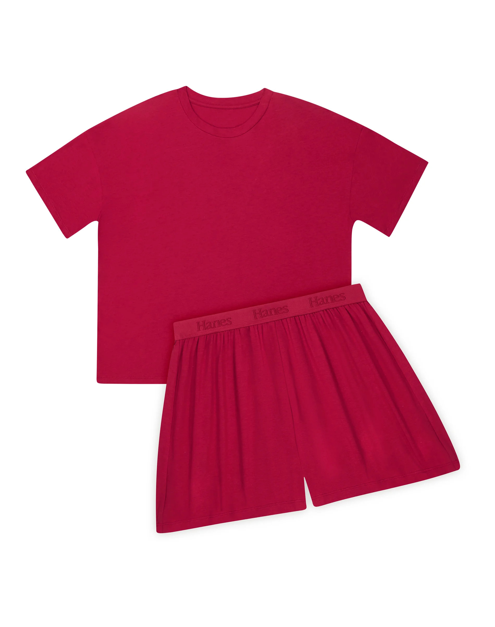 Hanes Originals 2 Piece Lounge Set, Comfywear SuperSoft Boxy T-Shirt & Sleep Shorts Loungewear Rosey Red/Rosey Red L Women's | Hanes.com