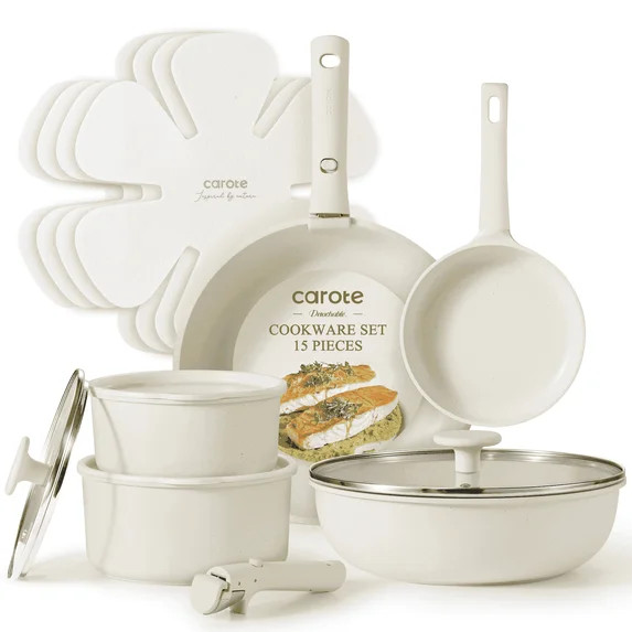 Carote 15-Piece Non-Stick Cookware Set, Granite Non-Stick Pots and Pans with Detachable Handles, ... | Walmart (US)