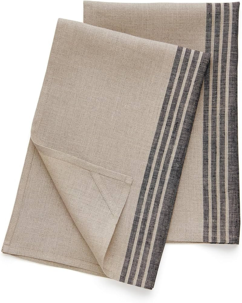Solino Home Linen Kitchen Towels Set of 2 – Black and Natural 17 x 26 Inch – 100% Pure Linen ... | Amazon (US)