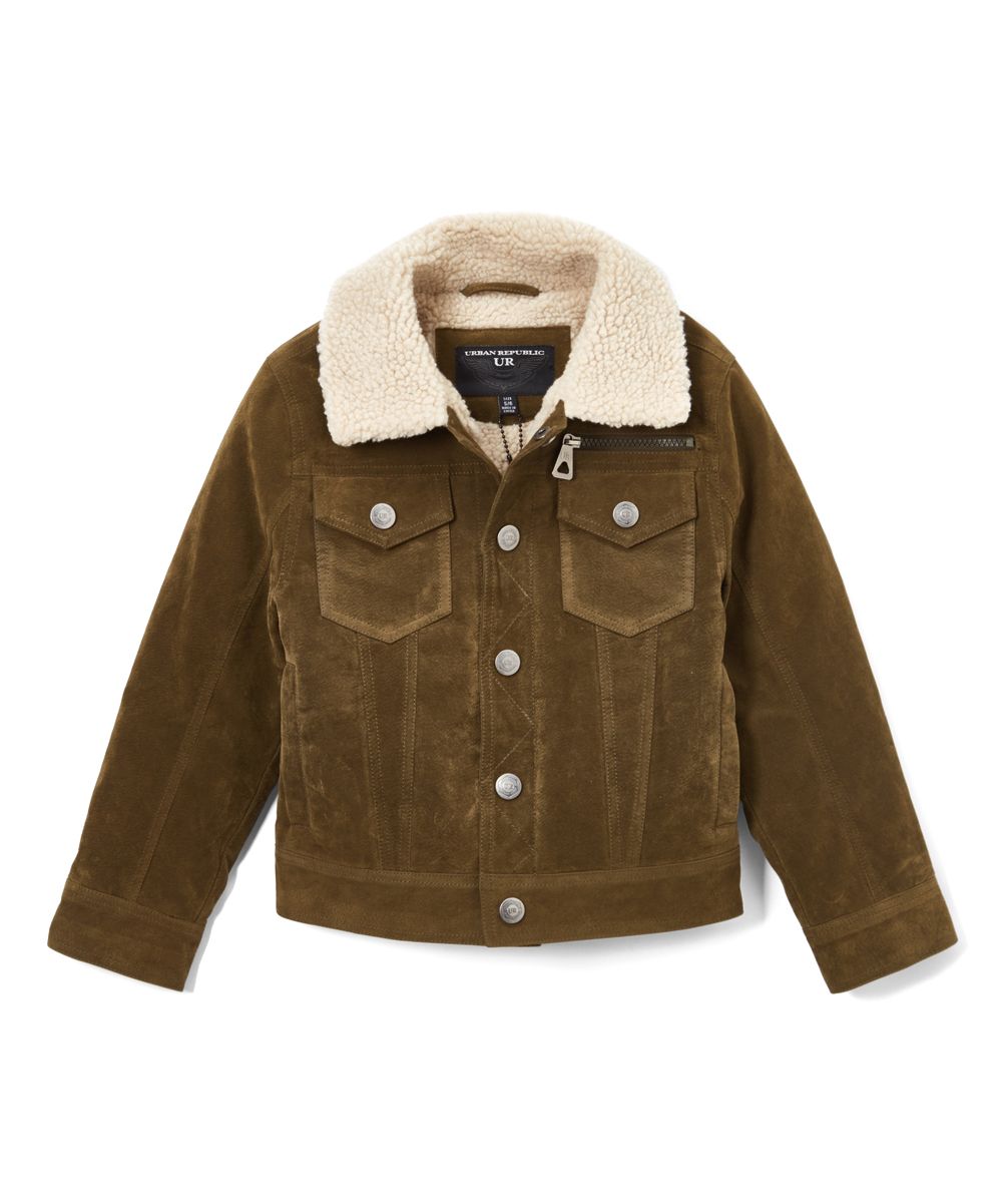 Green & Dark Green Faux Fur-Accent Jacket - Infant & Boys | zulily