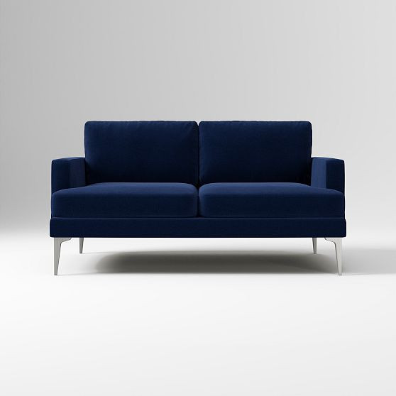 Andes 60in Sofa, Performance Velvet Ink Blue, Brushed Nickel | West Elm (US)