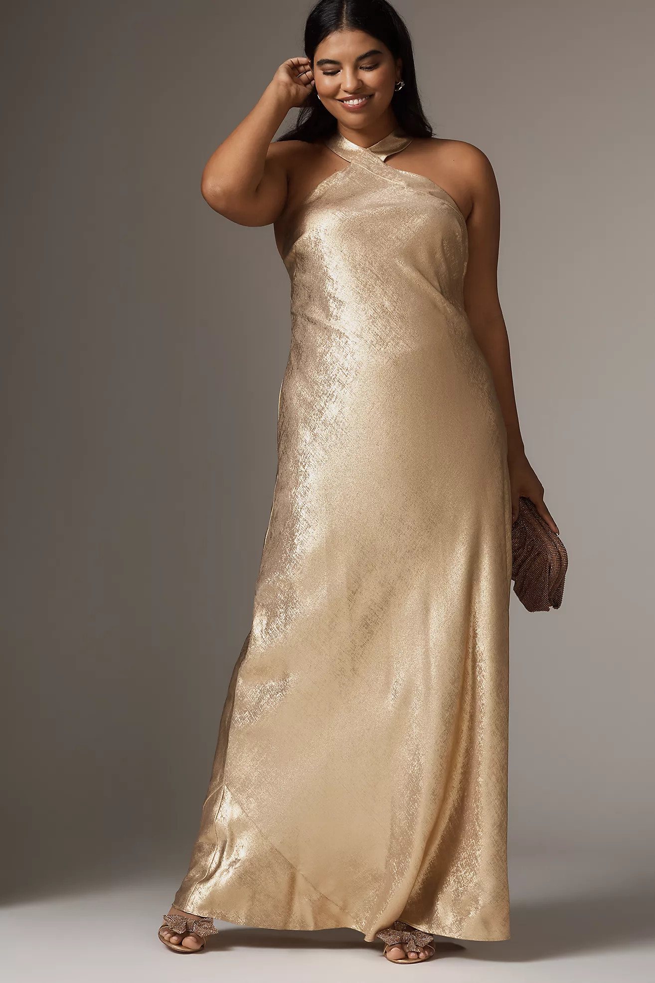 Adrianna Papell Plus Sleeveless Halter Maxi Dress | Anthropologie (US)