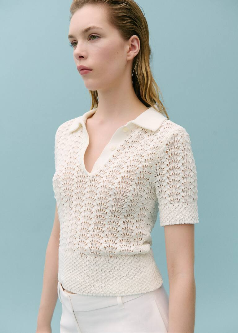 Polo-neck crochet sweater -  Women | Mango United Kingdom | MANGO (UK)