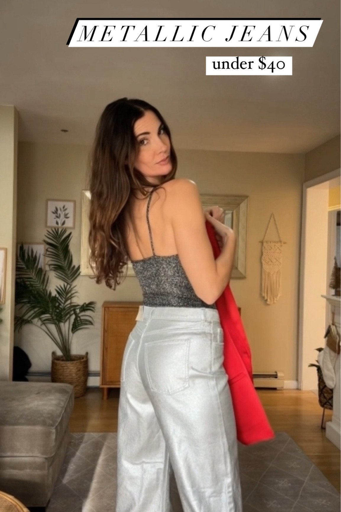 Metallic jeans for the holidays 👌🏼 obsessed with the fit and under $40! 

#LTKfindsunder50 #LTKstyletip #LTKHoliday