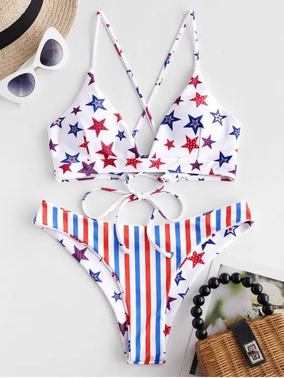 ZAFUL American Flag Crisscross Reversible Bikini Swimsuit   MULTI-A | ZAFUL (Global)