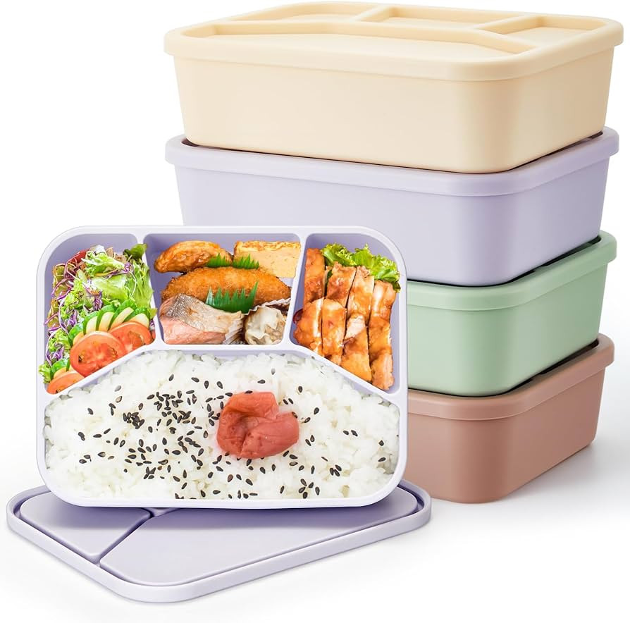 4 Pcs Silicone Bento Box Reusable Lunch Container Smooth Leak Proof Lunch Box Rectangle Bento Box... | Amazon (US)