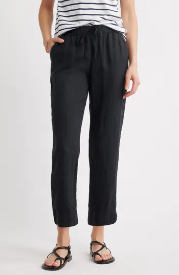 Caslon® Tie Waist Taper Linen Pants in Black at Nordstrom Rack, Size Small | Nordstrom Rack