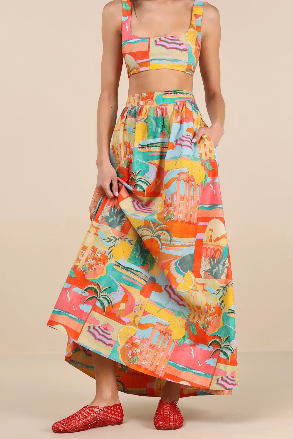 Pisa Multi Print High-Rise Maxi Skirt | Lulus