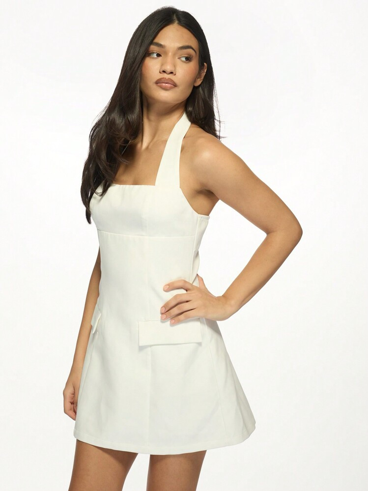 MISSGUIDED Tailored Mini Halter Dress Elegant A-Line Party Special Occasion Fitted Bodice Side Pocket Detail Summer Spring Wedding Guest | SHEIN