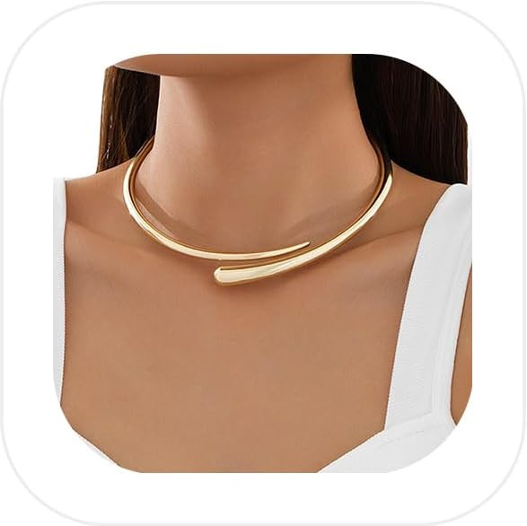 Simple Metal Collar Necklace Round Open Cuff Necklace Summer Clavicle Chain Jewelry Festival Stat... | Amazon (US)