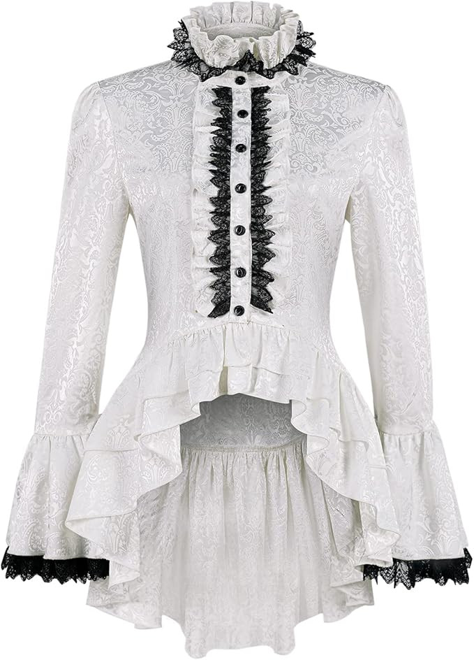 Women's Medieval Gothic Shirt Long Sleeve Victorian Blouse Vintage Lotus Ruffle Blouse. | Amazon (US)
