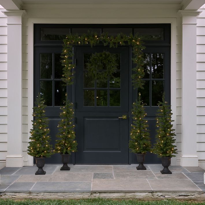 Pre-Lit Faux Norway Pine Porch Christmas Trees (Set of 4) | West Elm (US)