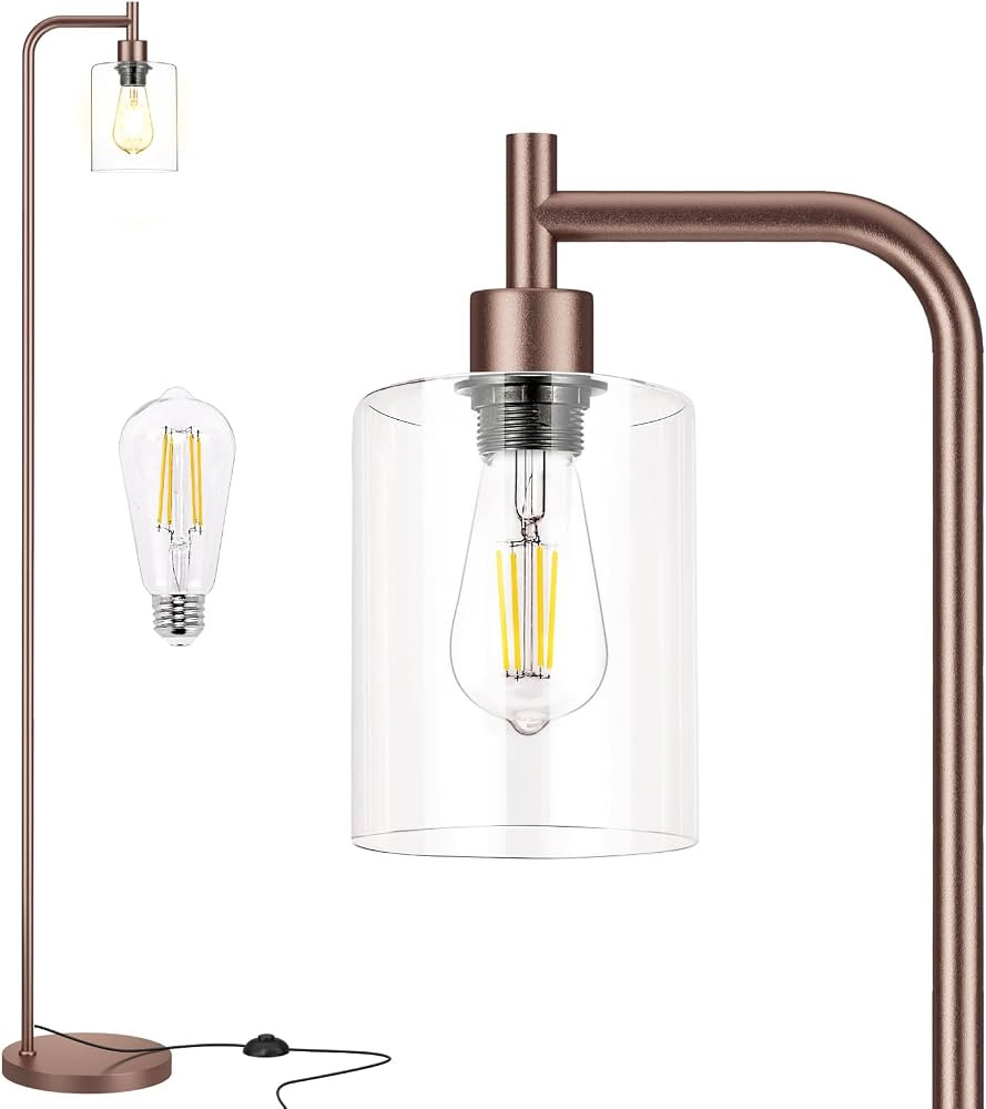 Floor Lamps for Living Room - Industrial Standing Lamp with Glass Shade, Modern Floor Lamp with L... | Amazon (US)