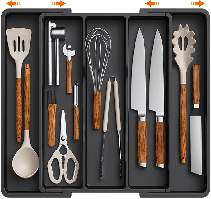 Lifewit Utensil Organizer for Kitchen Drawers, Expandable Cooking Utensil Tray, Adjustable Cutler... | Amazon (US)