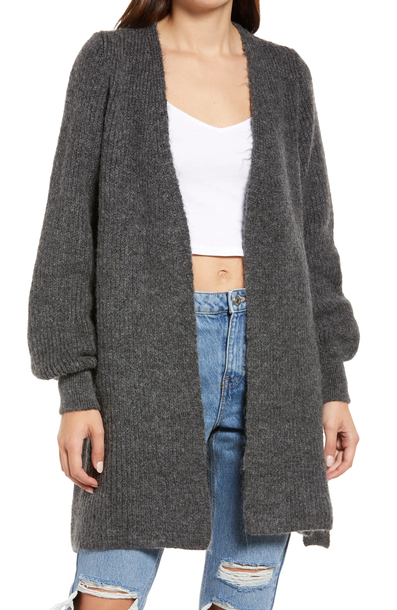 Belted Blouson Sleeve Cardigan | Nordstrom