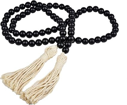 LSKYTOP 58in Farmhouse Beads Wood Bead Garland with Tassels Rustic Wooden Prayer Bead for Wall Ha... | Amazon (US)