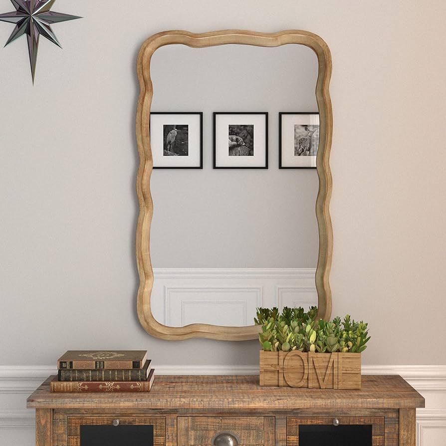Amazon.com: COZAYH Curved Wood Frame Accent Mirror, Farmhouse French Country Decorative Wall Mirr... | Amazon (US)