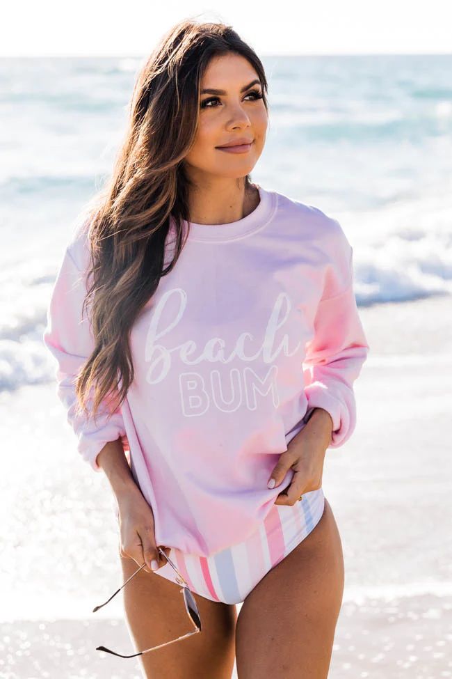 White Beach Bum Script Light Pink Graphic Sweatshirt | The Pink Lily Boutique