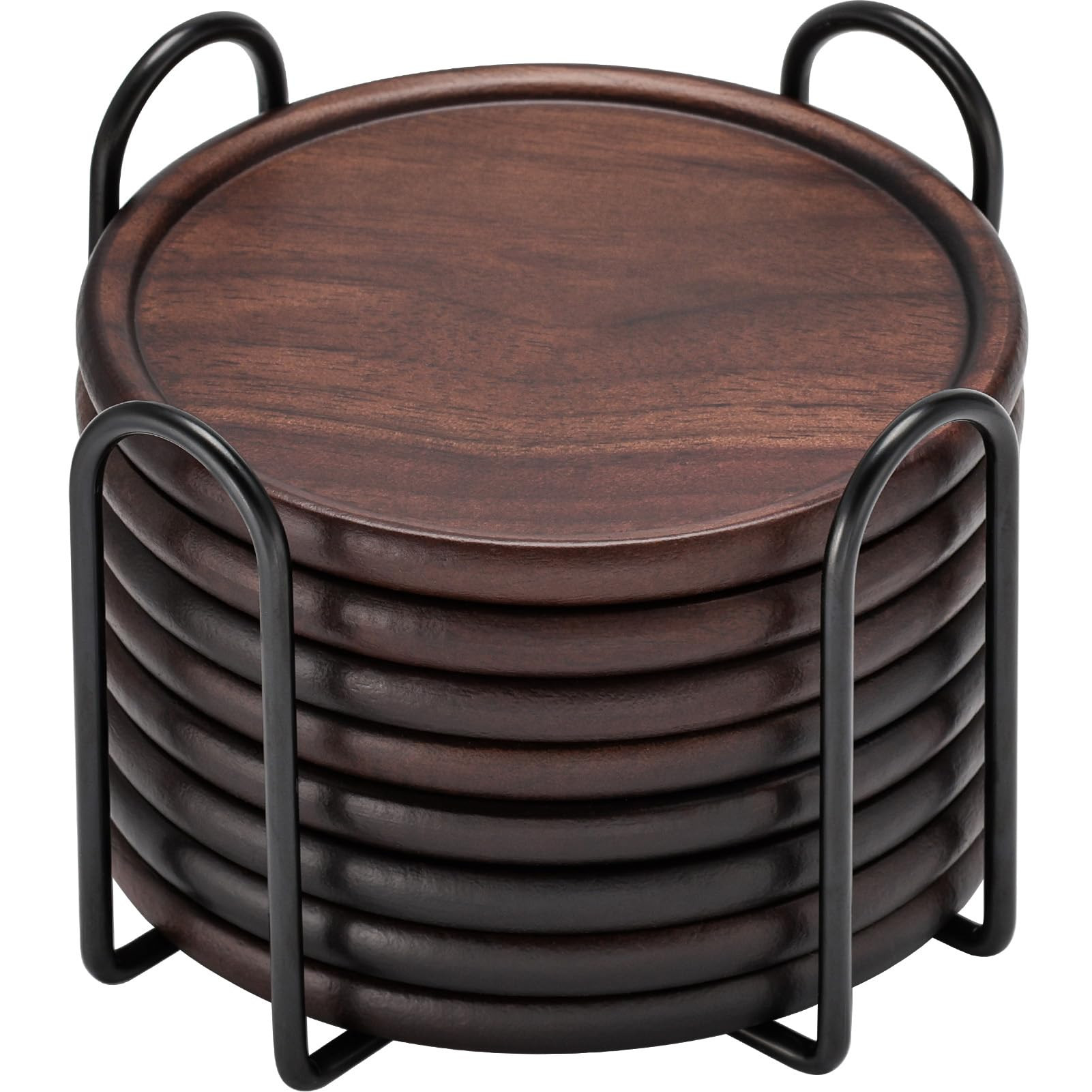 Wood Coasters with Metal Holder, GOH DODD Set of 8 Wooden Coaster Set for Drinks Desk Coffee Tabl... | Amazon (US)