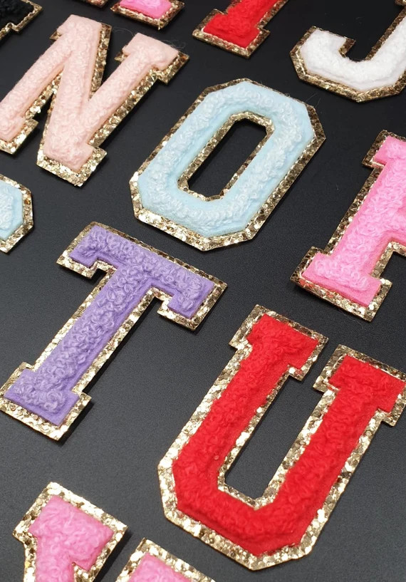 Chenille Patch Letter Patches Iron on / Sew on Retro Alphabet Embroidery Gold Trim | Etsy (US)