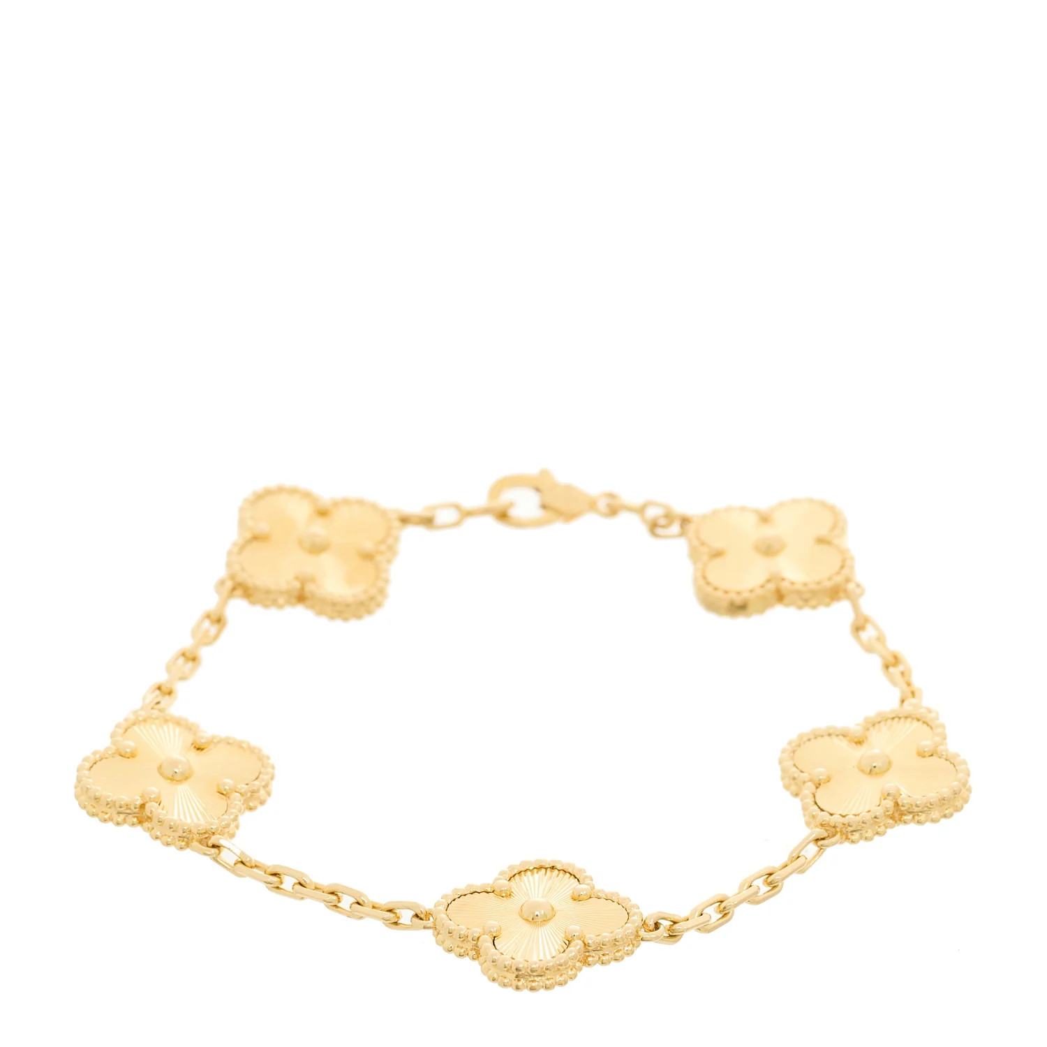 18K Yellow Gold 5 Motifs Guilloche Vintage Alhambra Bracelet | FASHIONPHILE (US)