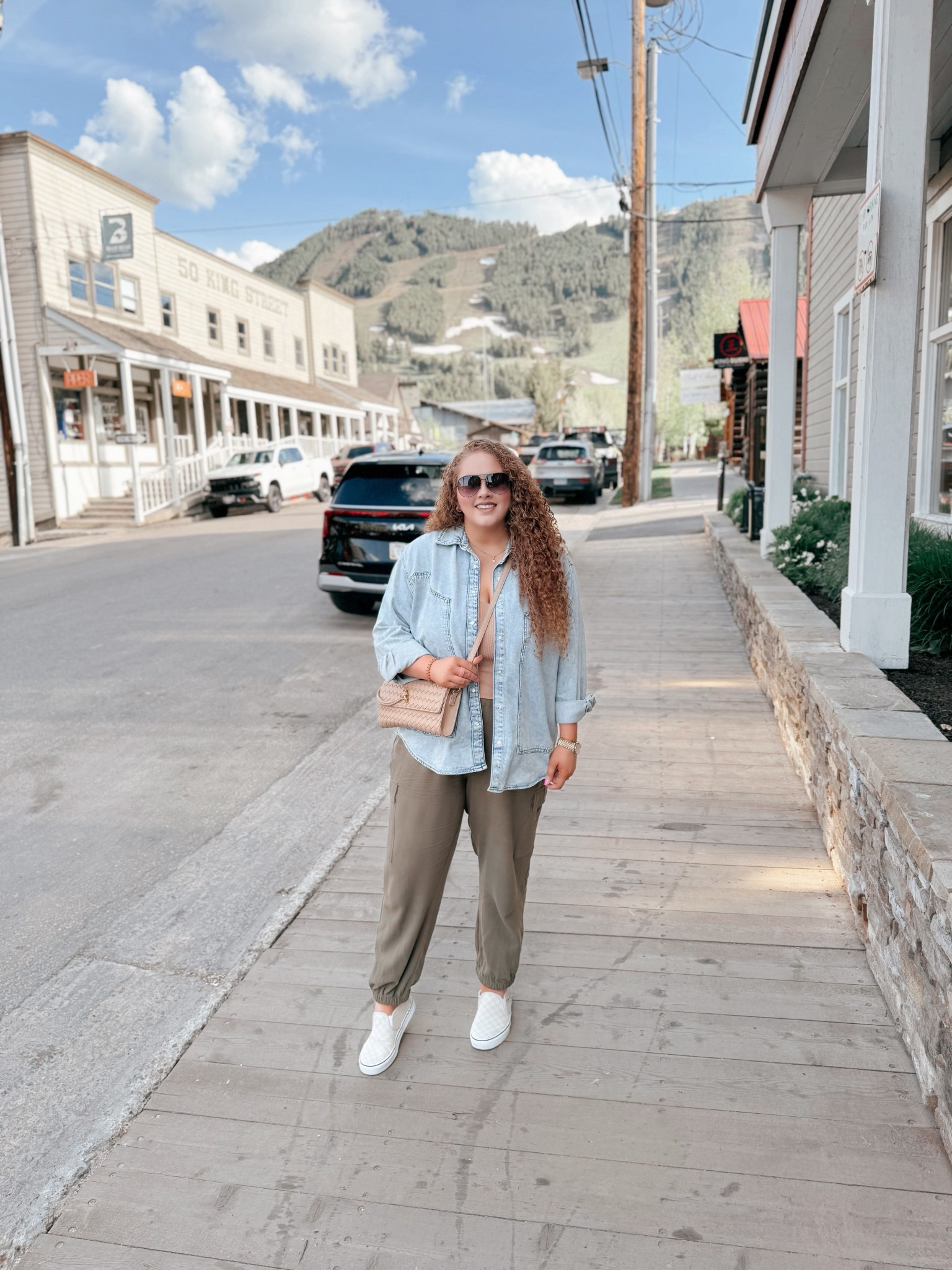 Green cargos and a pearl snap denim shacket 💚🍽️✨ comfy but still cute 😌👖 vacation dinner vibes 🌴🥂 casual cool with a touch of glam 💅💙 amazon tank top | amazon neutral tank top | amazon joggers | joggers outfit | joggers style | green joggers | denim button down | target denim button down | pearl snap shacket | target pearl snap shacket | vans | beige checkered vans  | travel outfit | amazon travel outfit | amazon fashion | amazon finds | amazon look | amazon outfit | spring outfit | spring look | spring fashion | spring finds | spring outfit inspo | spring fashion inspo | spring 2025 | spring outfit  | casual outfit  | casual outfit inspo

#LTKStyleTip #LTKSaleAlert #LTKMidsize