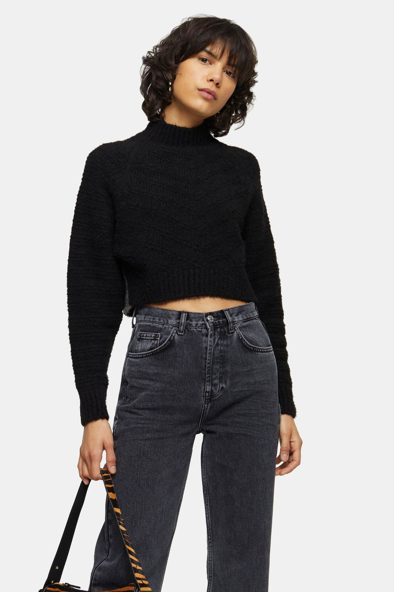 Black Chevron Super Crop Knitted Sweater | Topshop US