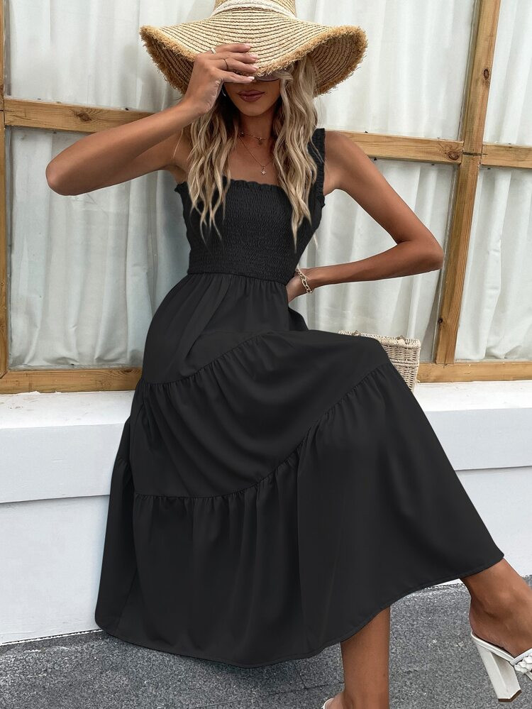 Shirred Frill Trim Ruffle Hem Cami Dress | SHEIN