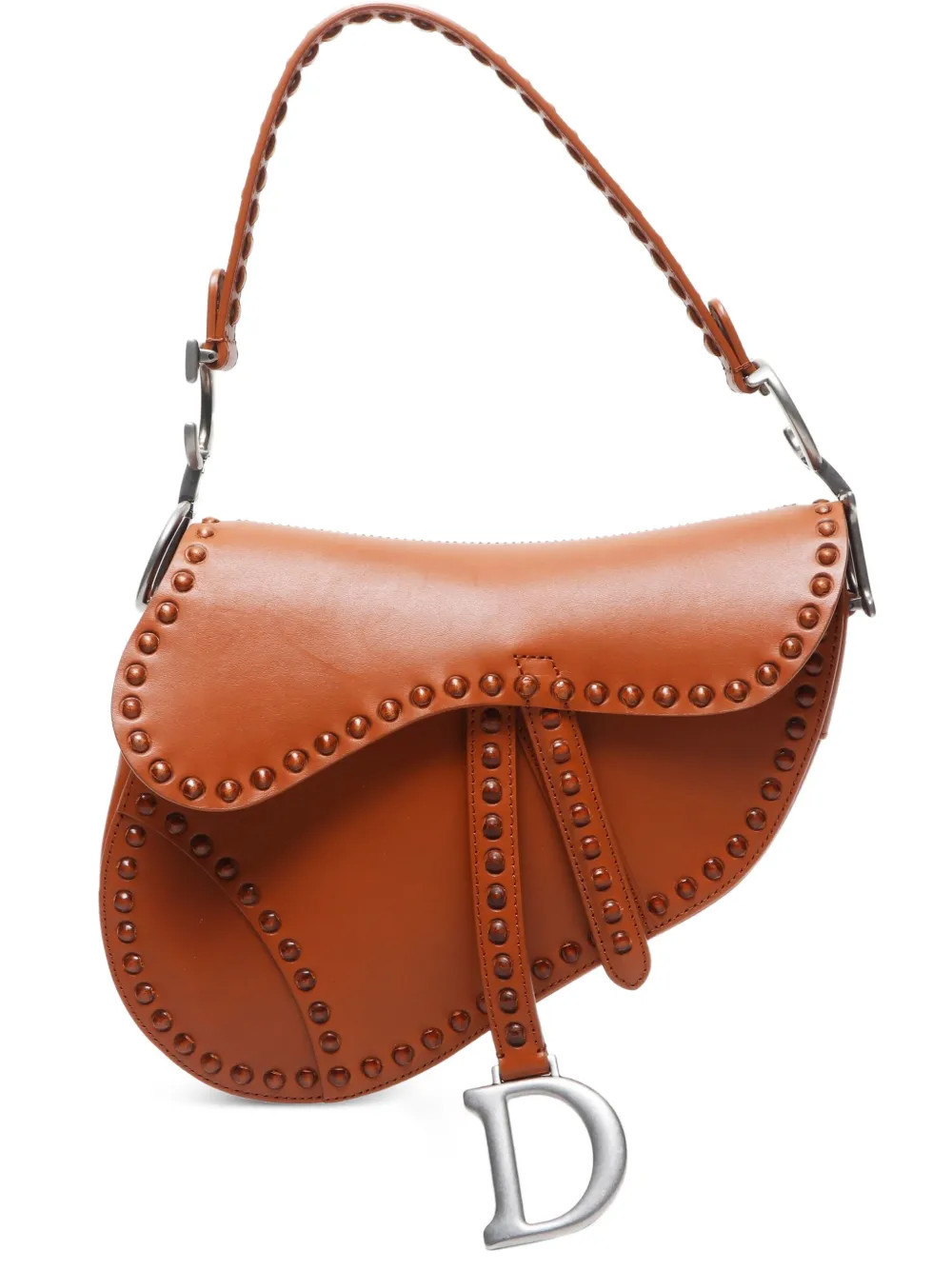 Christian Dior Pre-Owned 2000-2020 Saddle stud-embellished shoulder bag - Brown | Farfetch Global