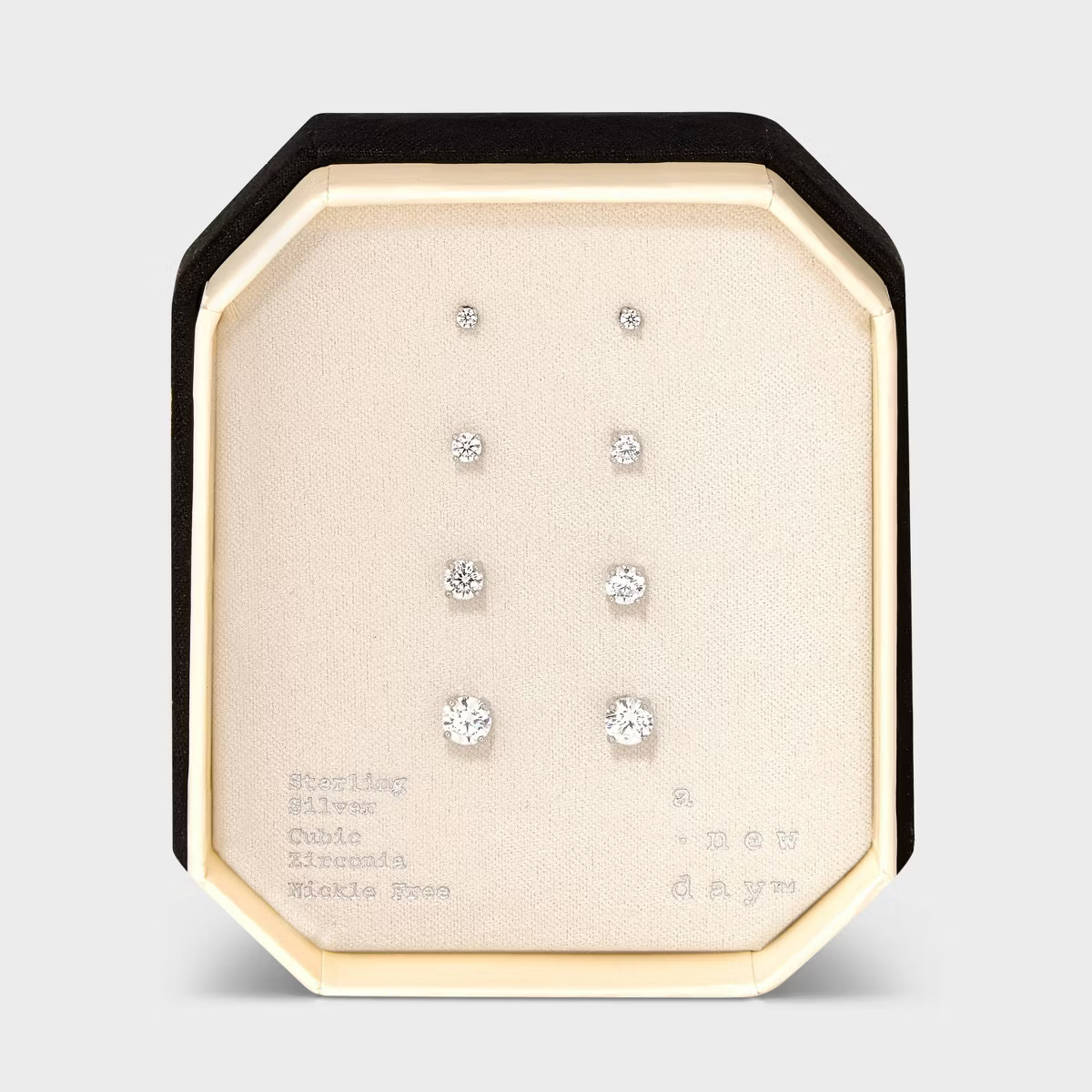 Sterling Silver Cubic Zirconia Stud Earring Set 4pc - A New Day™ Silver | Target