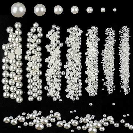 TUPARKA 2000 Pcs Flatback Pearl Beads for Crafts 7 Sizes Half Round Pearls White Loose Beads for ... | Amazon (US)