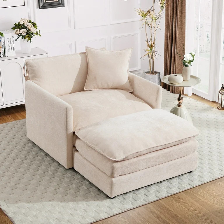 Muumblus Oversized Lounge Chair with Ottoman, Plush Cloud Accent Armchair for Living Room, Beige ... | Walmart (US)