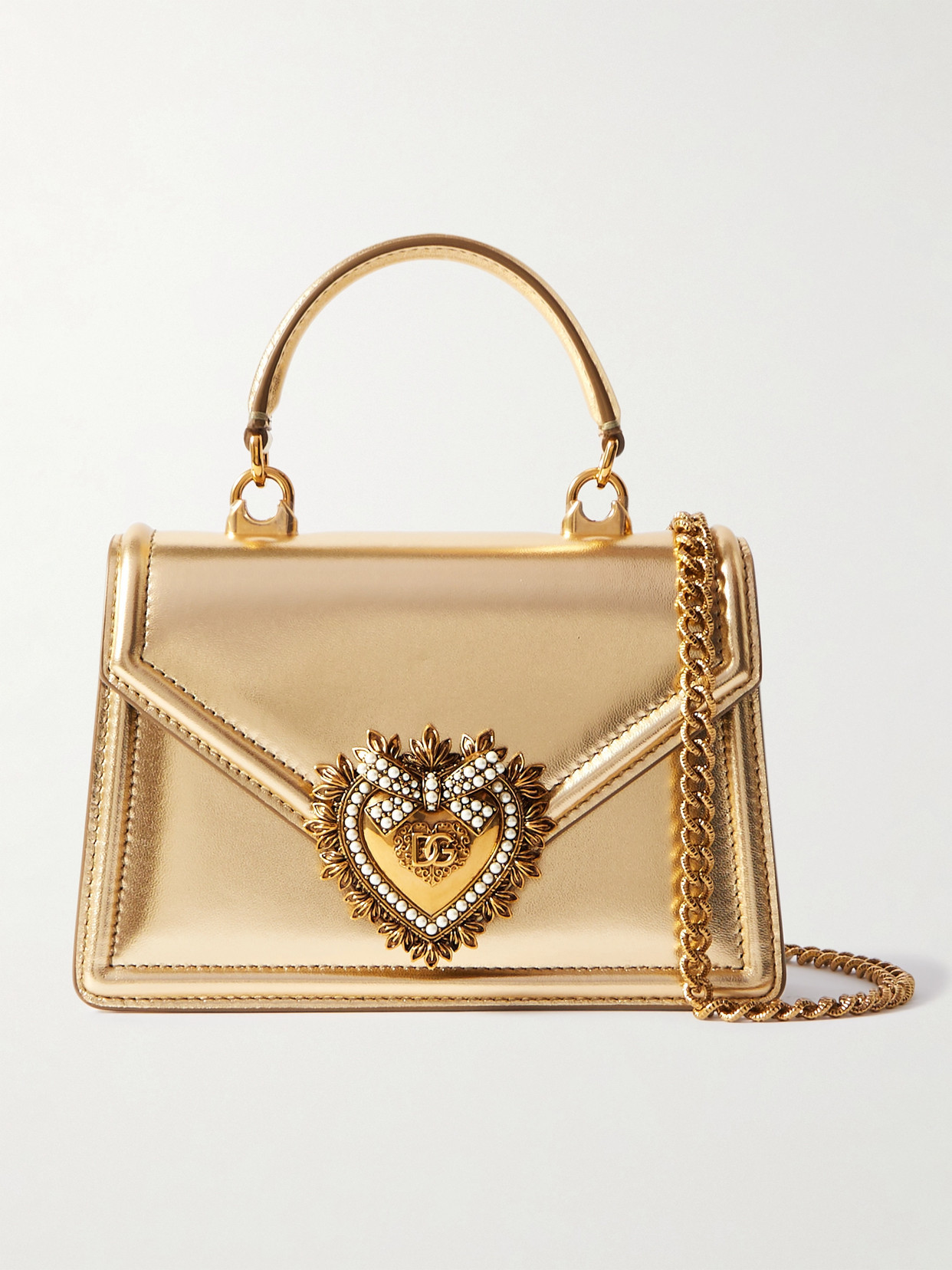 Dolce & Gabbana - Devotion Mini Embellished Metallic Leather Shoulder Bag - Gold | NET-A-PORTER (US)