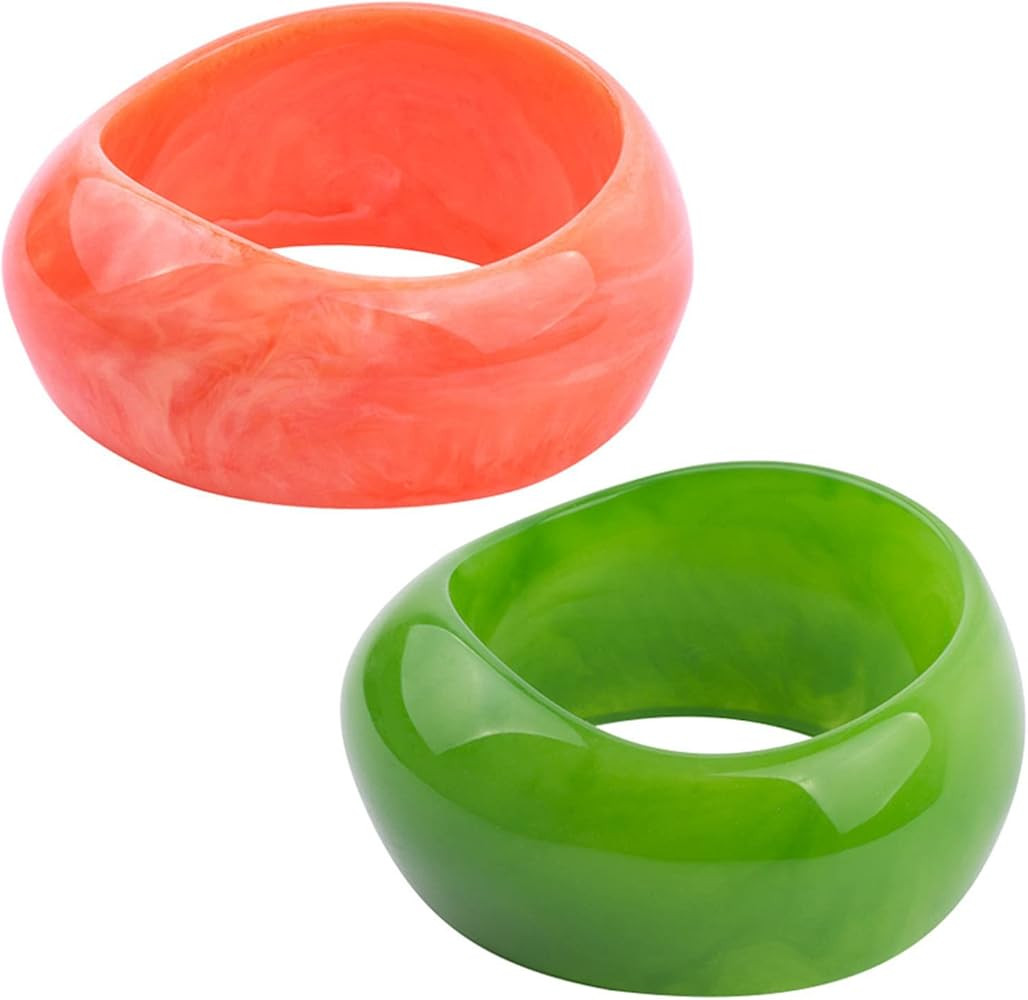 2Pcs Chunky Acrylic Transparent Candy Color Geometric Round Square Cuff Bangle Bracelet Set for W... | Amazon (US)