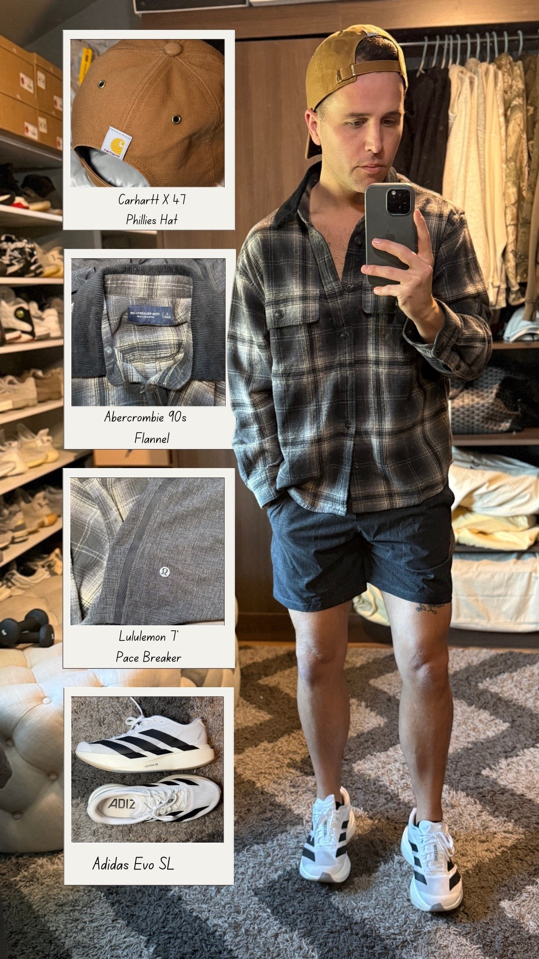 Men’s spring outfit, one of my favorite times of year when you can wear shorts with a flannel or long sleeve.

Today wearing the Abercrombie 90s flannel with Lululemon Pace Breaker 7” shorts, Adidas Evo SL sneakers, and the Carhartt x ’47 Phillies hat. This is an easy casual men’s outfit for these warm spring days. #spring #shorts #lululemon #carhartt 

#LTKootd #LTKSpringSale #LTKMens