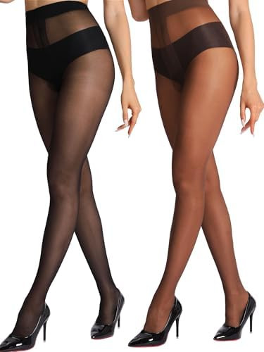 HONENNA 2 Pairs Sheer Tights for Women Ultra Thin Reinforced T Crotch Control Top Pantyhose Stock... | Amazon (US)