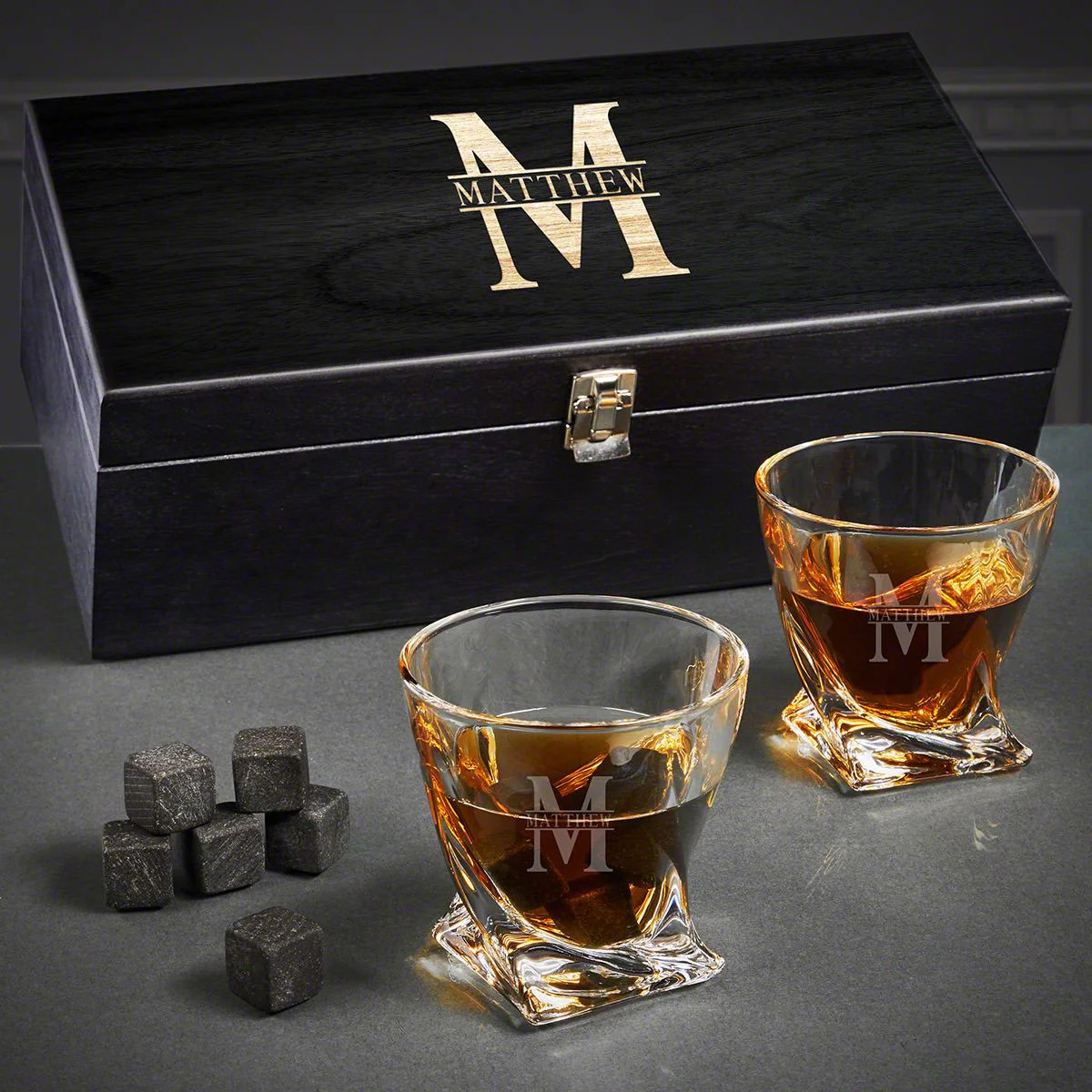 Engraved Twist Whiskey Gifts - Ebony Box | HomeWetBar.com