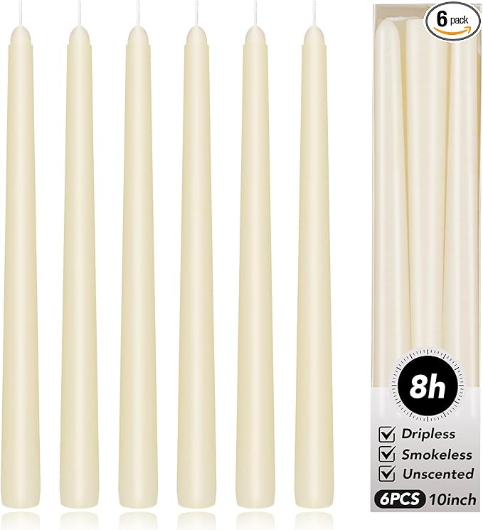 KORCCI Ivory Taper Candles 10 Inch - Set of 6 Long Candles, 8 Hours Long Burning, Smokeless & Uns... | Amazon (US)